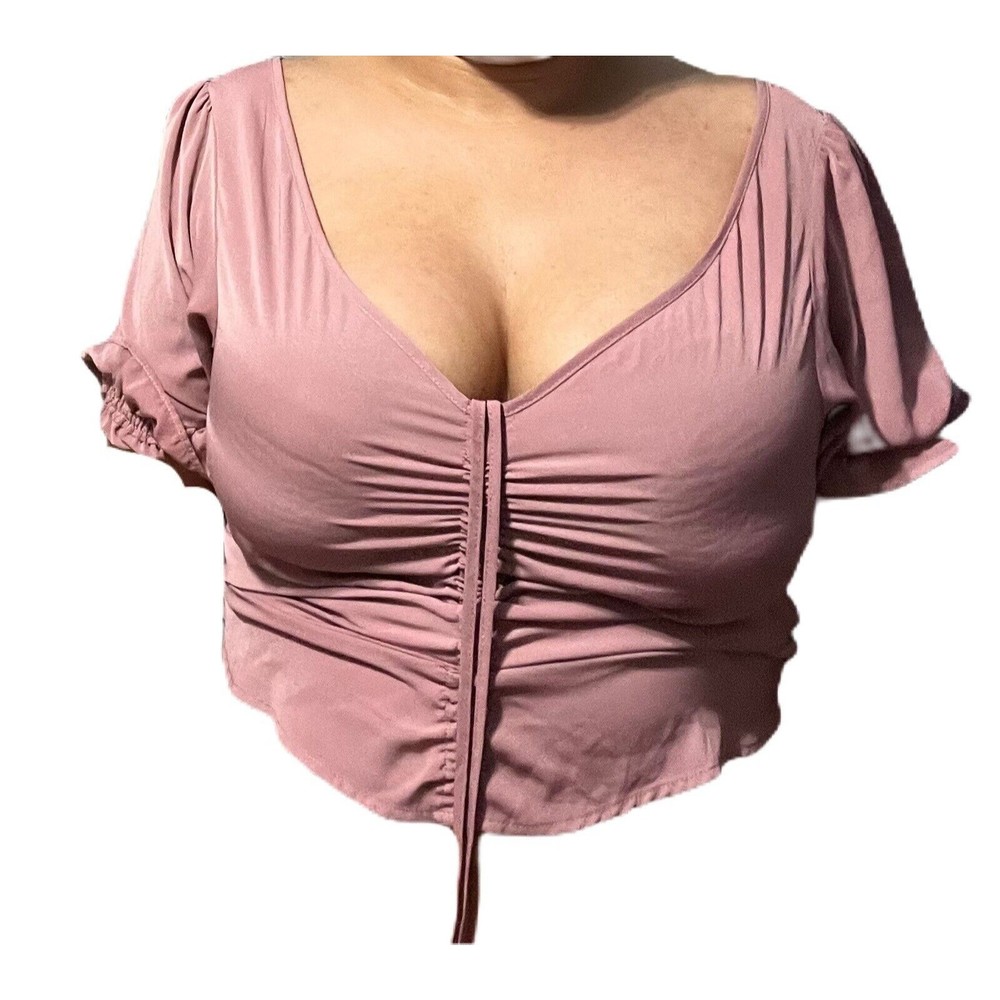 Abercrombie and Fitch AF Gathered Smocked Mauve Pink Drawstring Crop Top XL